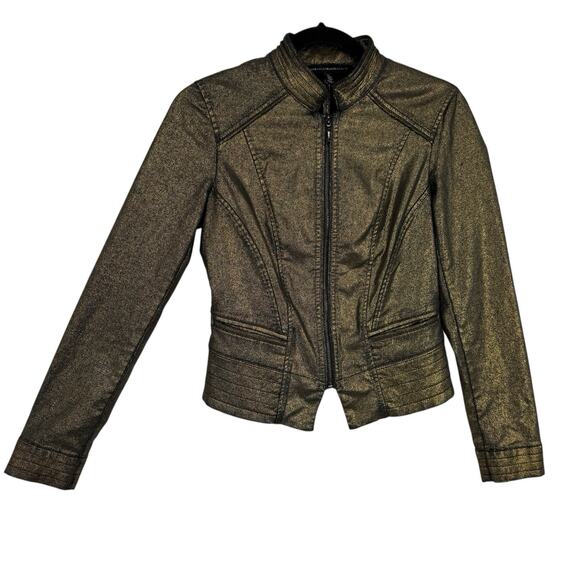 WHBM Coated Bronze Metallic Band Jacket Size 0 Full Zip Shimmer - Picture 1 of 12